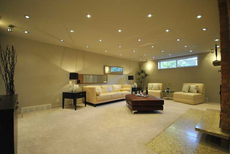 Recessed Lighting in Contemporary Family Room
